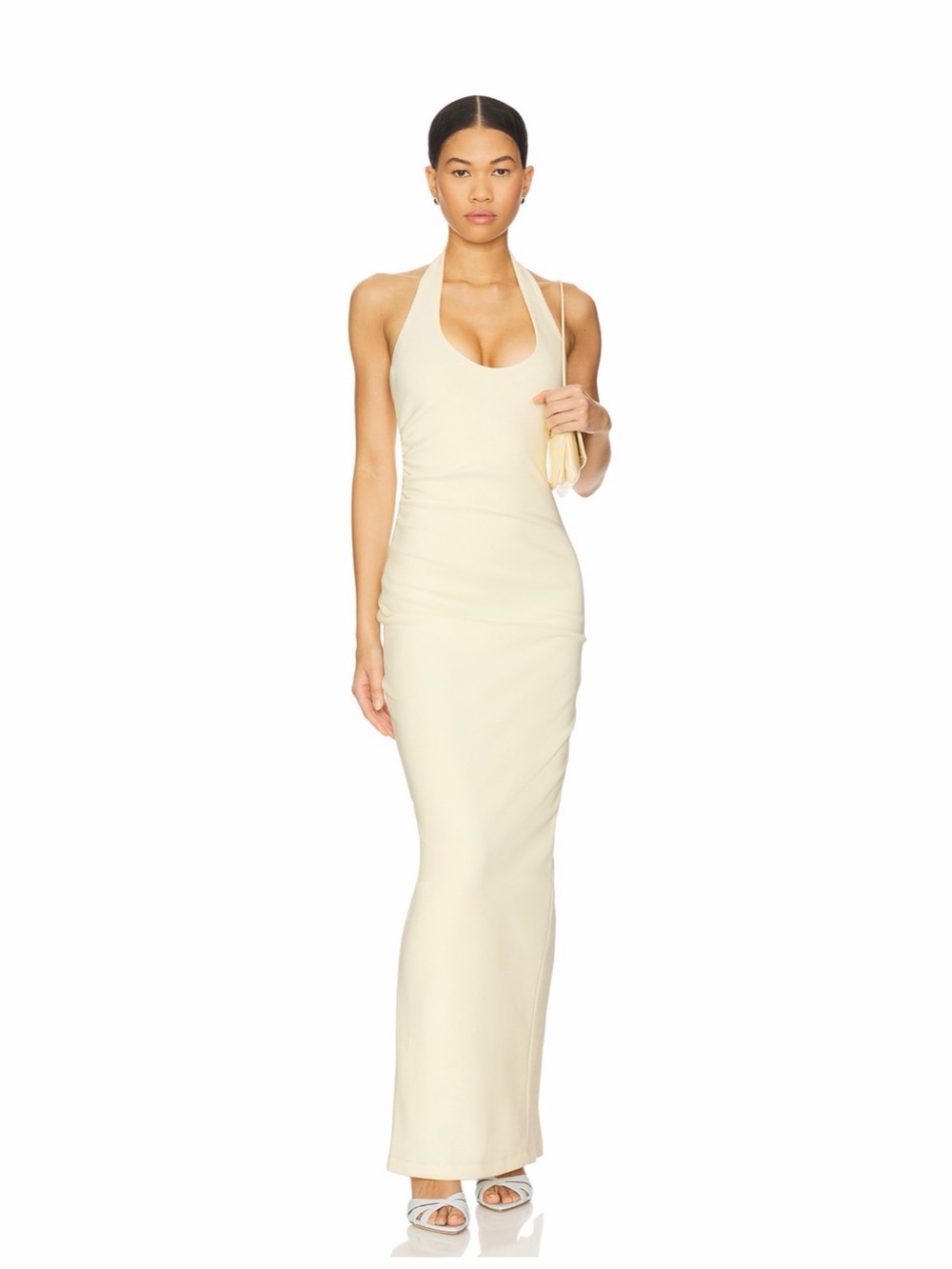 Halter Scoop-Neck Maxi Dress in Lemon
